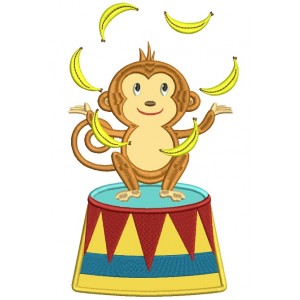 Circus Monkey Juggling Bananas Applique Machine Embroidery Design Digitized Pattern